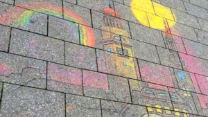 Rathaus Witten mit Kreide gemalt.