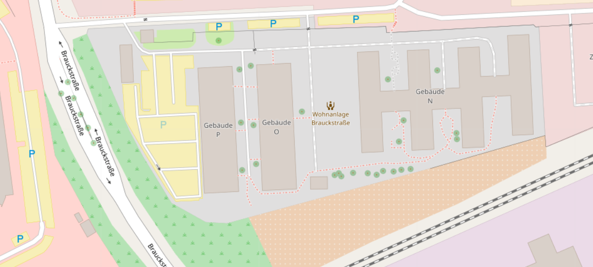 Flüchtlingsunterkunft in der Brauckstraße (Karte von OpenStreetMap)