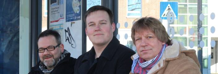 Gruppenfoto mit Stefan Borggraefe, Björn Frauendienst und Roland Löpke