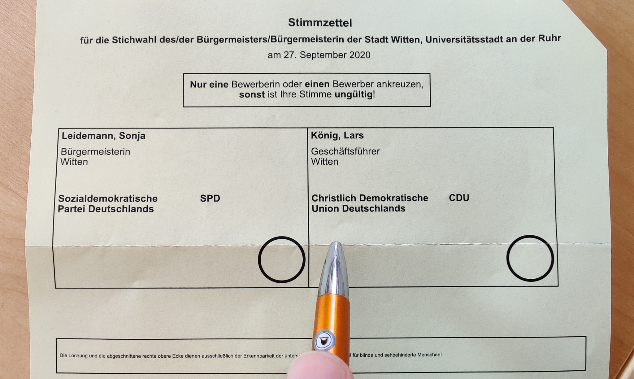 Stimmzettel Bürgermeister-Stichwahl